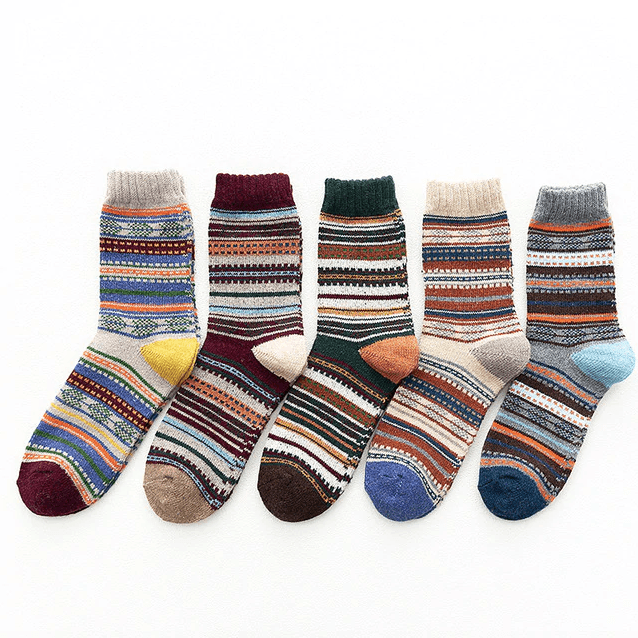 Wool Blend Crew Length Winter Socks Scandinavian Pattern
