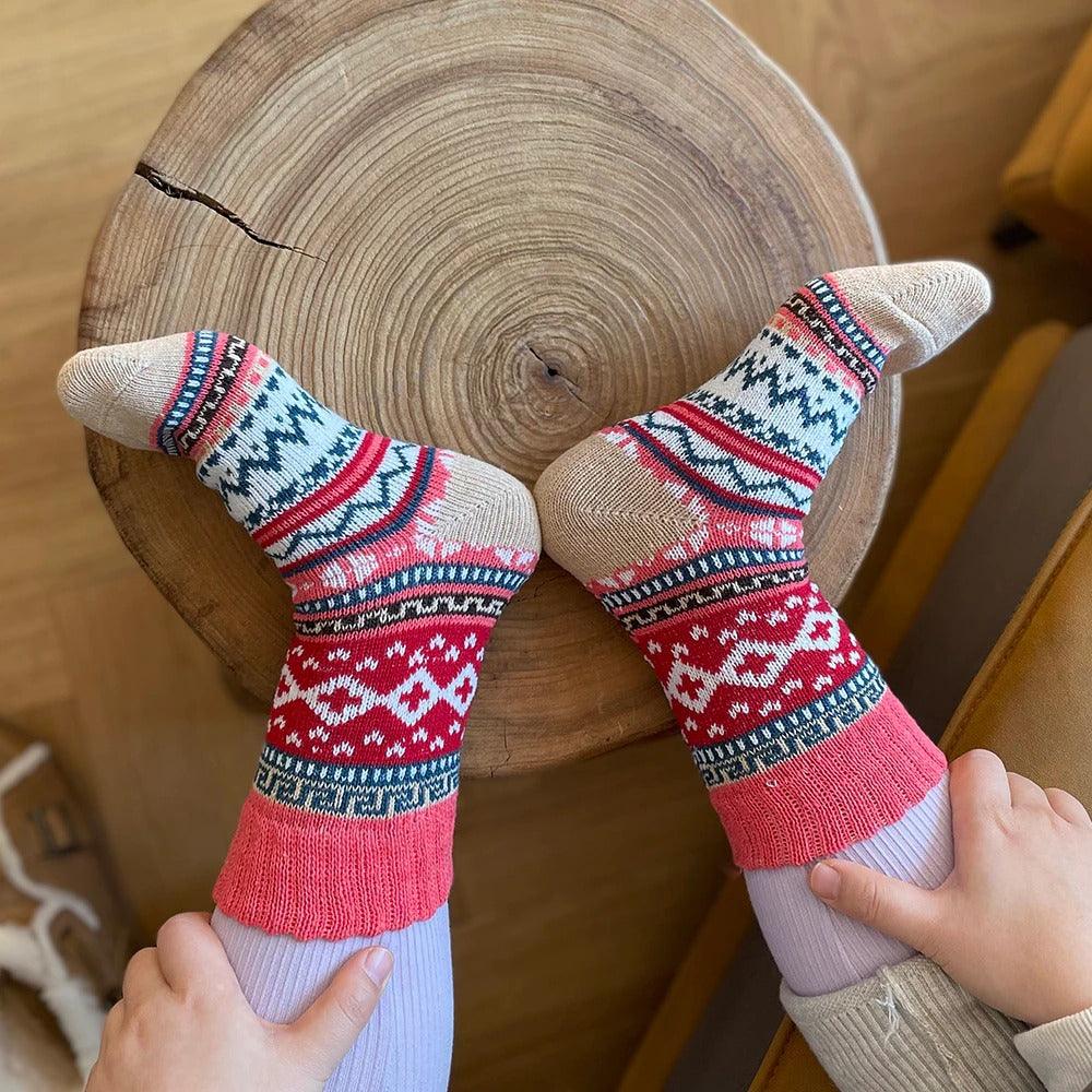 Wool Blend Crew Length Winter Socks Scandinavian Pattern