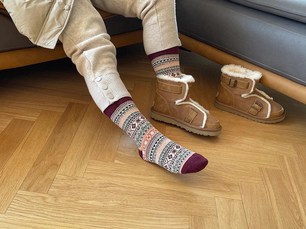Wool Blend Crew Length Winter Socks Scandinavian Pattern