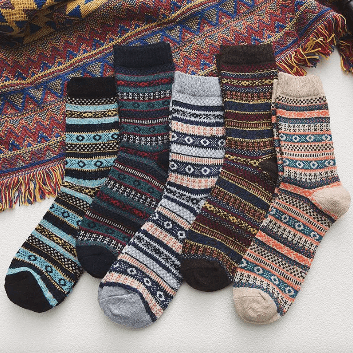 Wool Blend Crew Length Winter Socks Scandinavian Pattern