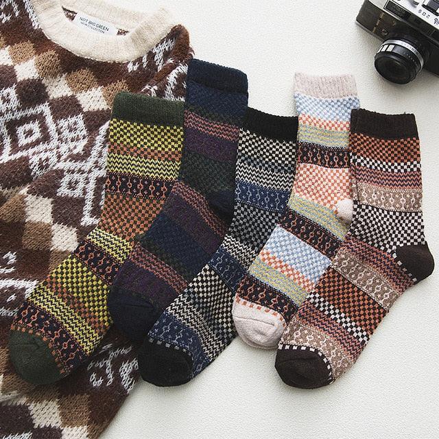 Wool Blend Crew Length Winter Socks Scandinavian Pattern