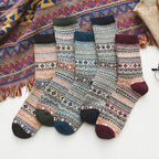 Wool Blend Crew Length Winter Socks Scandinavian Pattern