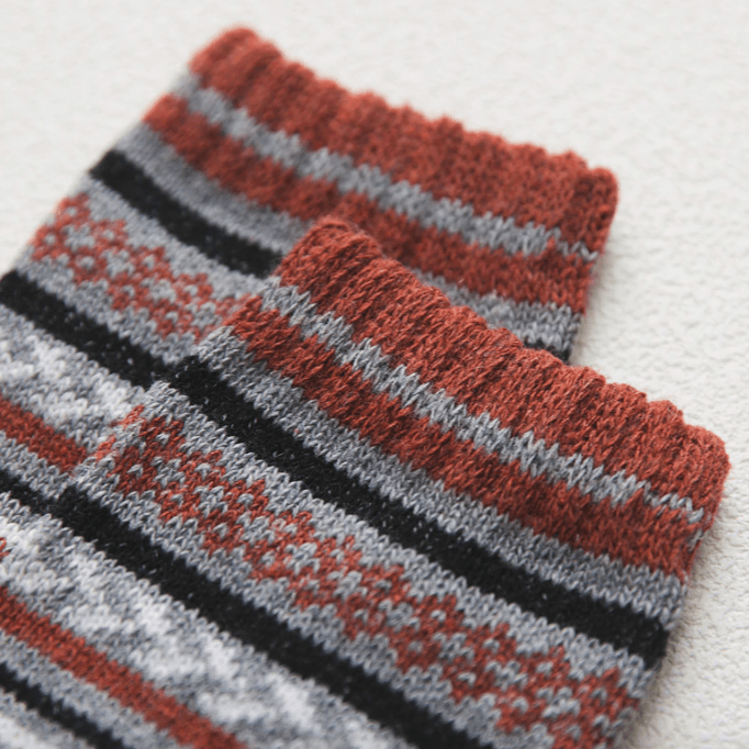 Wool Blend Crew Length Winter Socks Scandinavian Pattern