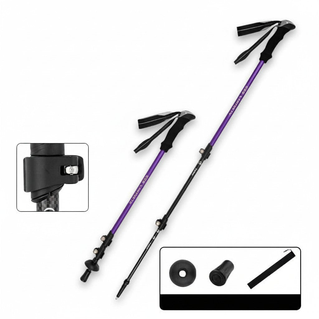 Adjustable Telescopic Trekking Poles 3-Section Carbon Fiber Lightweight