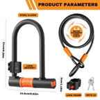 U Lock Bicycle Lock with Steel Security Cable Heavy Duty 16mm