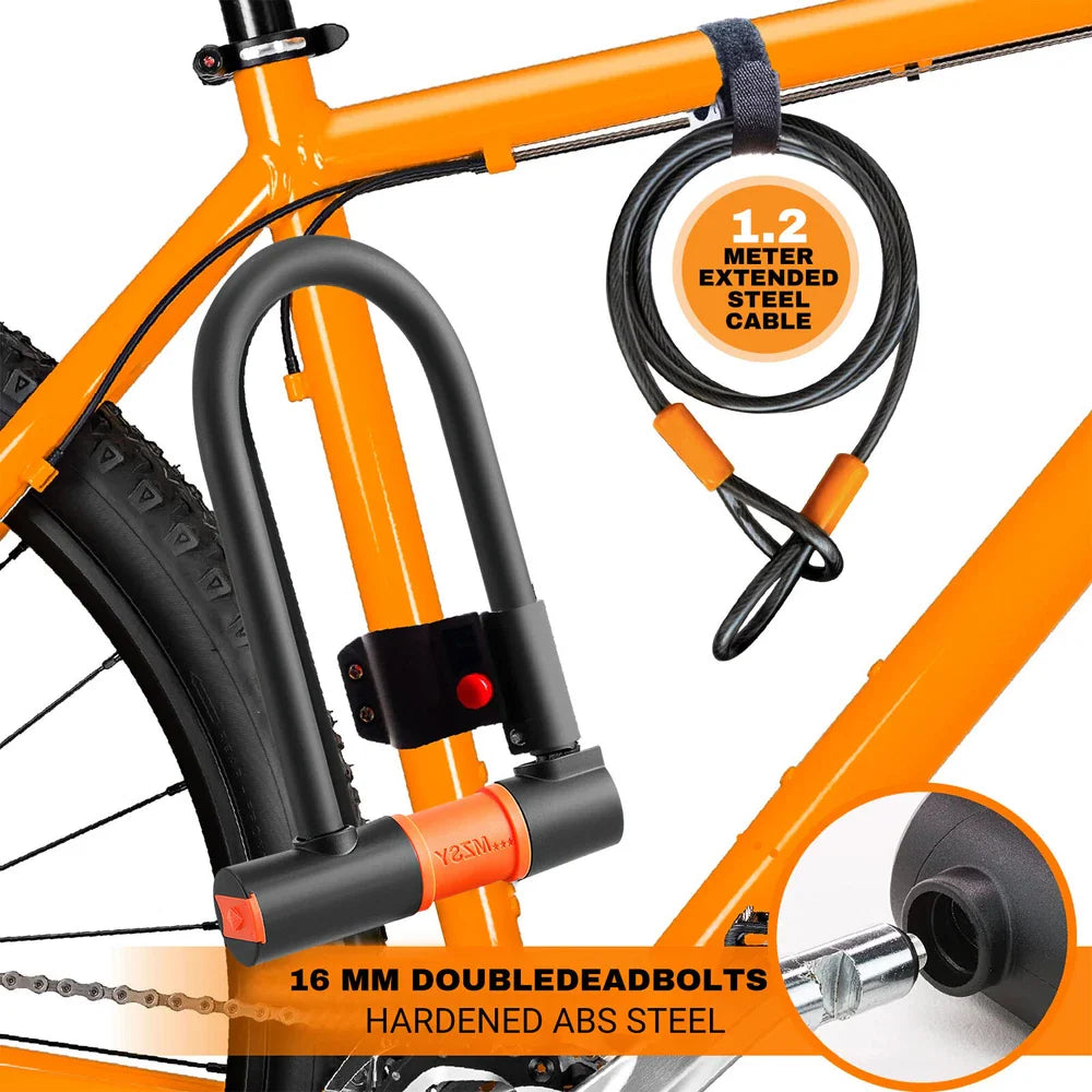 U Lock Bicycle Lock with Steel Security Cable Heavy Duty 16mm
