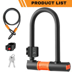 U Lock Bicycle Lock with Steel Security Cable Heavy Duty 16mm