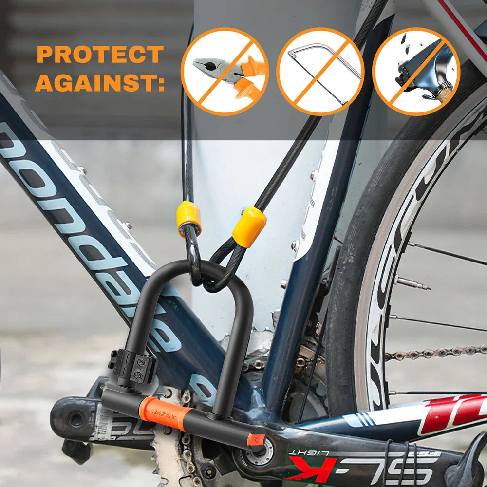 U Lock Bicycle Lock with Steel Security Cable Heavy Duty 16mm