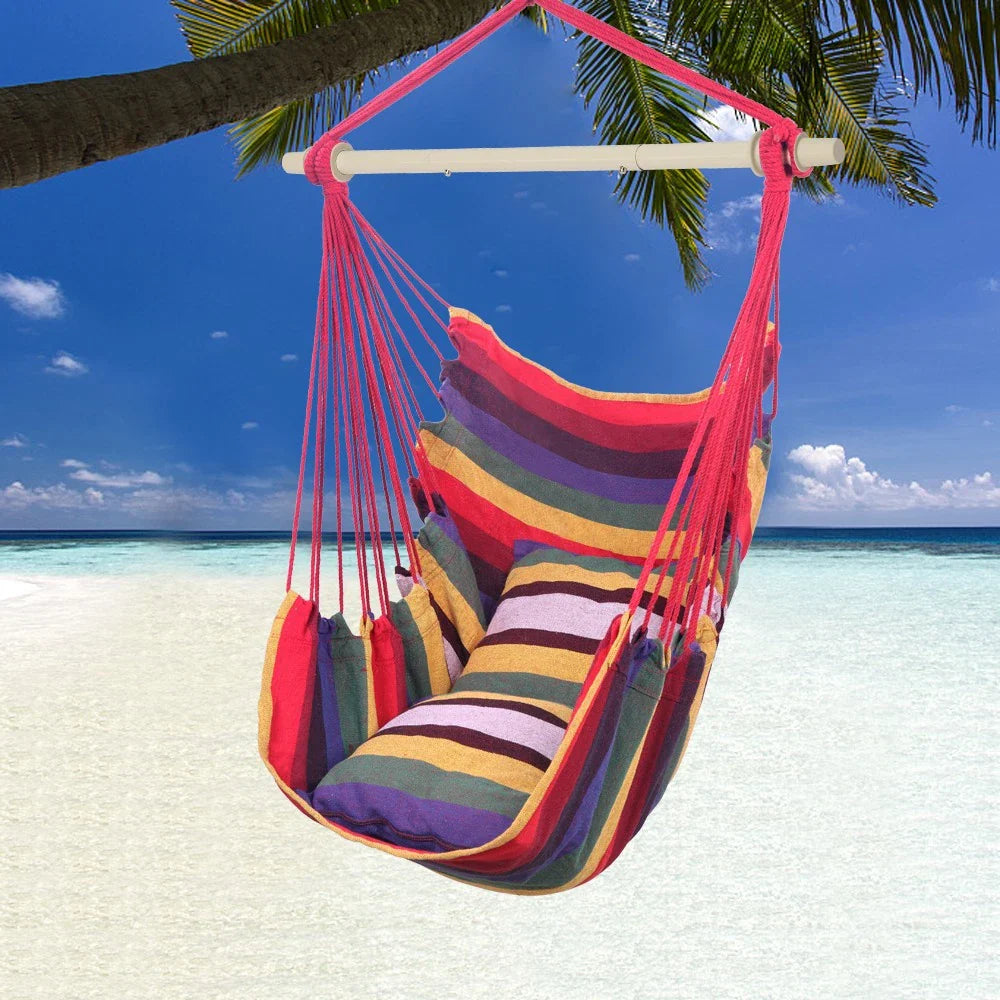 Hanging Rope Chair Swing Hammock with Pillows for Porch Patio Yard