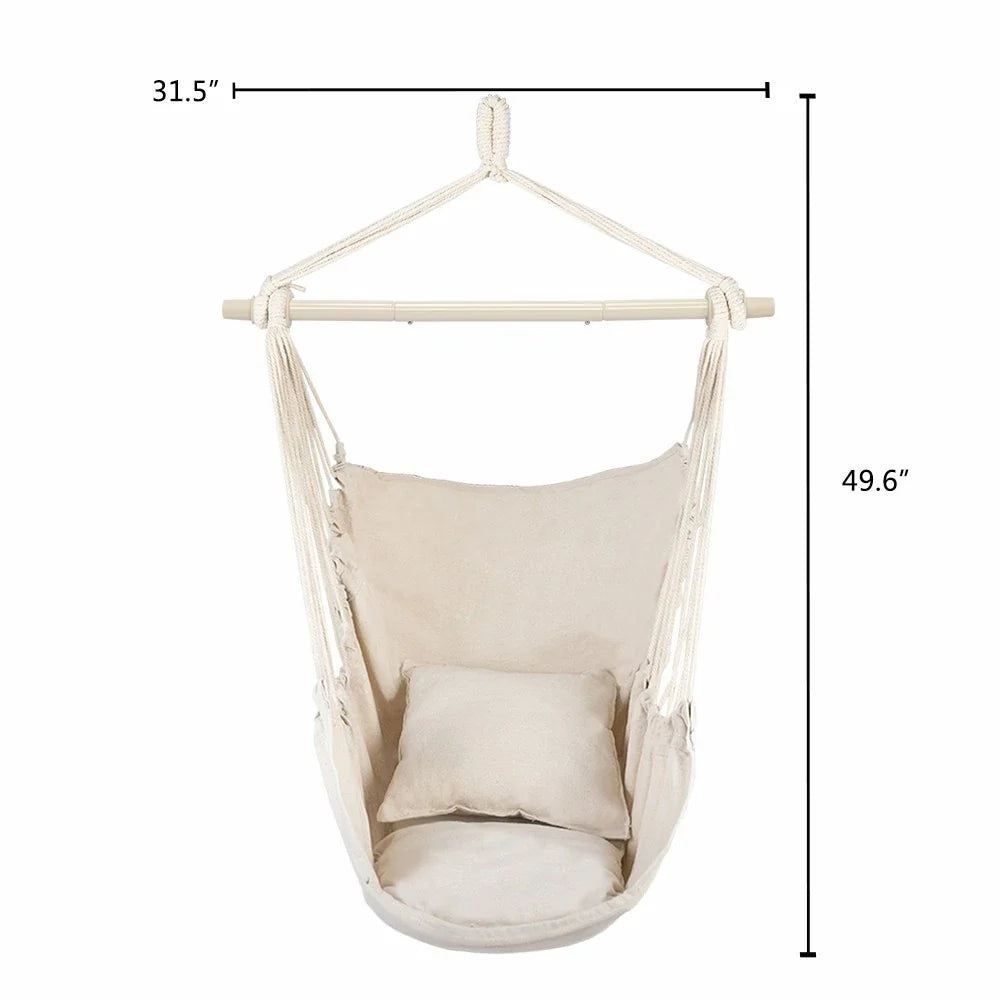 Hammock Rope Chair Swing Seat with Pillows for Patio and Camping