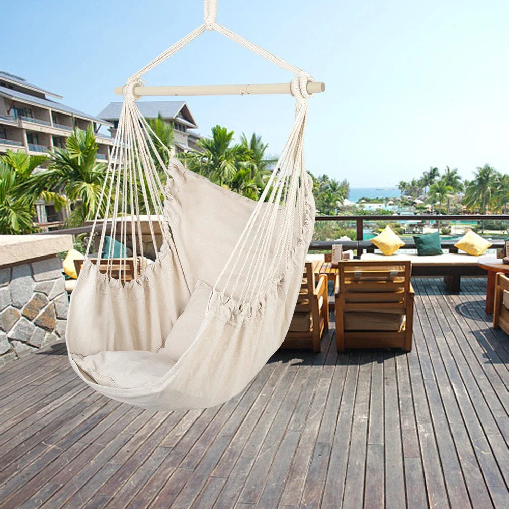Hammock Rope Chair Swing Seat with Pillows for Patio and Camping