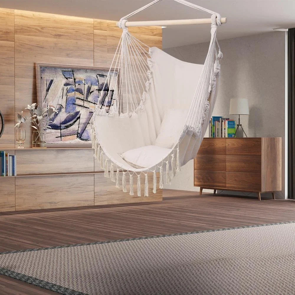 Hanging Rope Hammock Chair Swing Seat for Indoor Outdoor Use