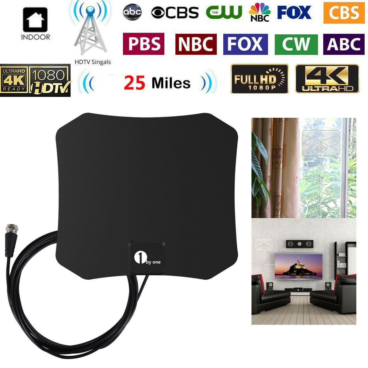 Indoor Satellite HDTV Antenna Flat Panel Digital TV Signal Receiver