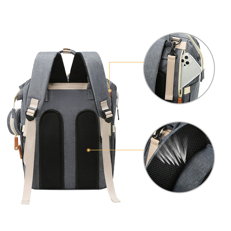 Quilted Large Capacity Diaper Backpack Baby Bag with Leather Accents