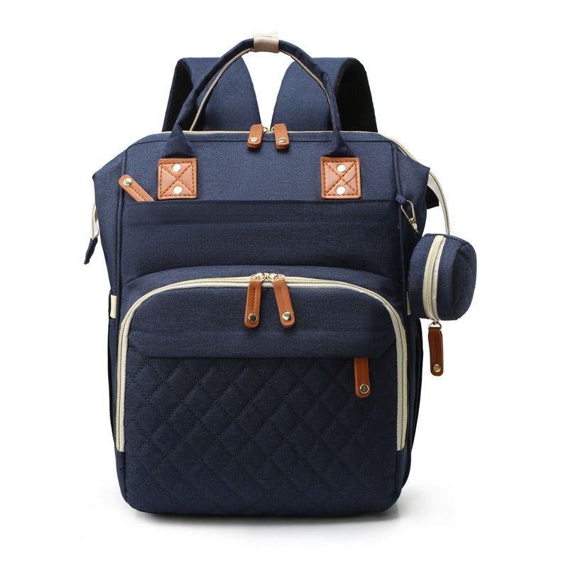 Quilted Large Capacity Diaper Backpack Baby Bag with Leather Accents