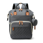 Quilted Large Capacity Diaper Backpack Baby Bag with Leather Accents