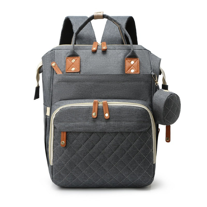 Quilted Large Capacity Diaper Backpack Baby Bag with Leather Accents