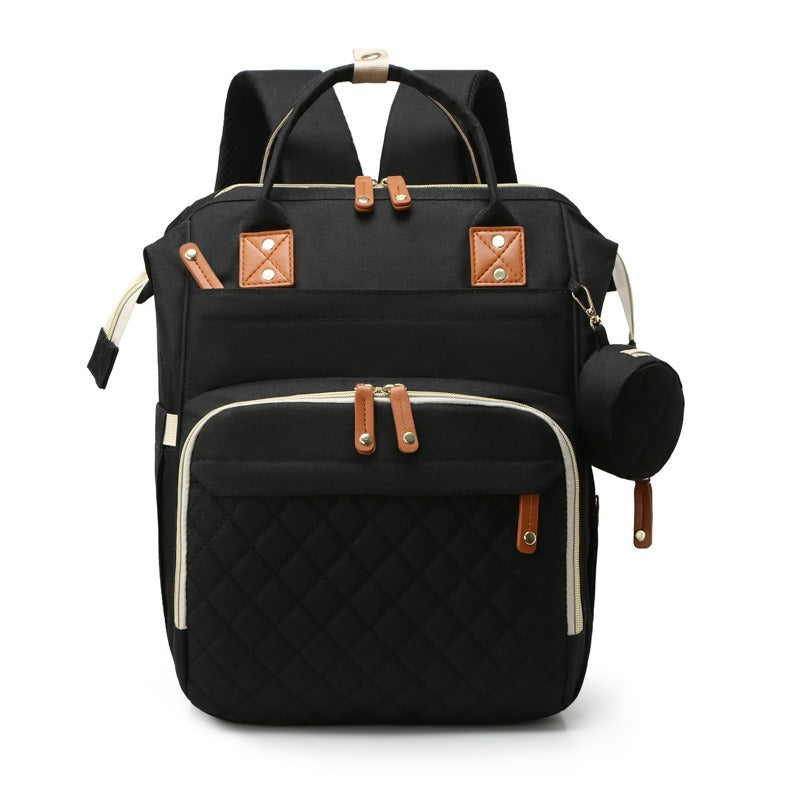 Quilted Large Capacity Diaper Backpack Baby Bag with Leather Accents