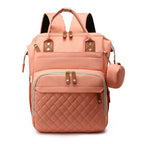 Quilted Large Capacity Diaper Backpack Baby Bag with Leather Accents