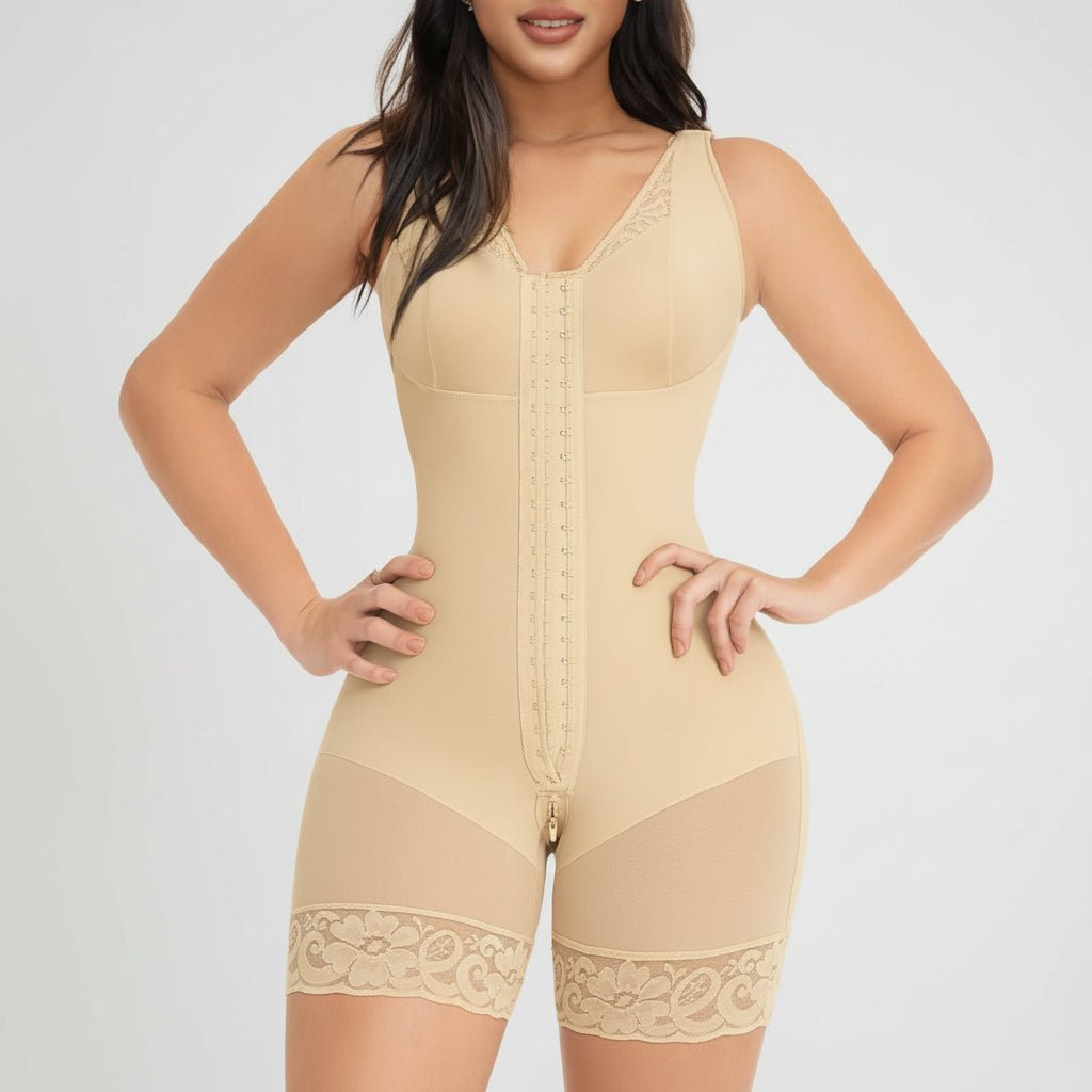 Women Full Body Shaper Tummy Control Butt Lifter Zipper Crotch Shapewear