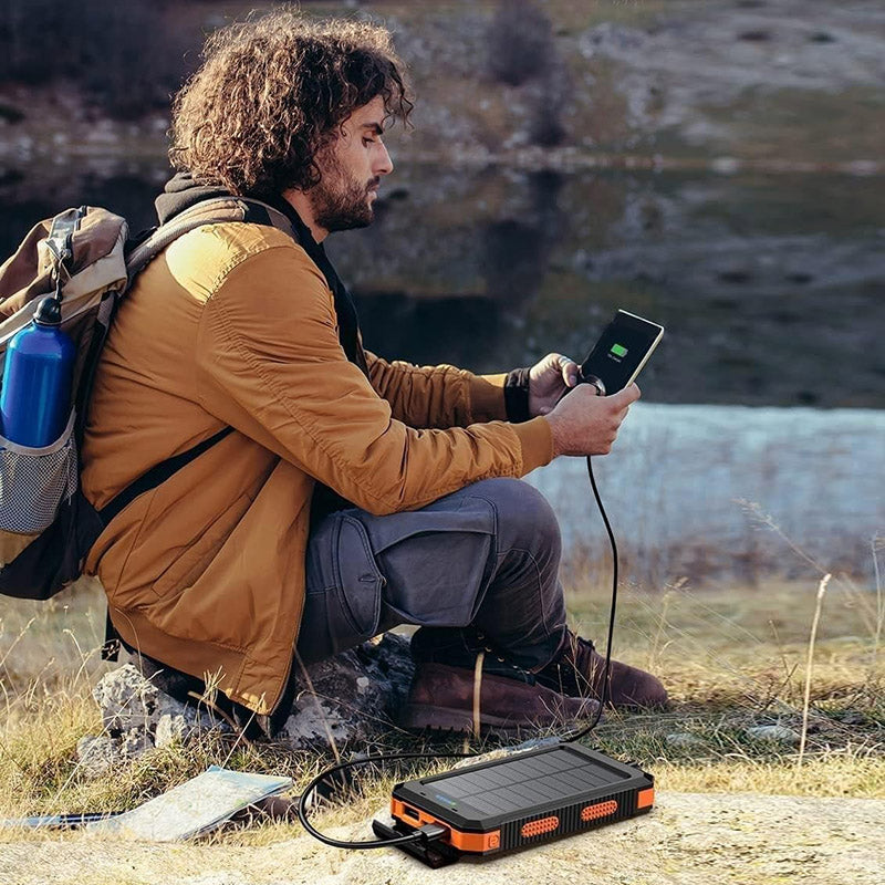 Solar Power Bank Portable Waterproof Charger with Flashlight Torch
