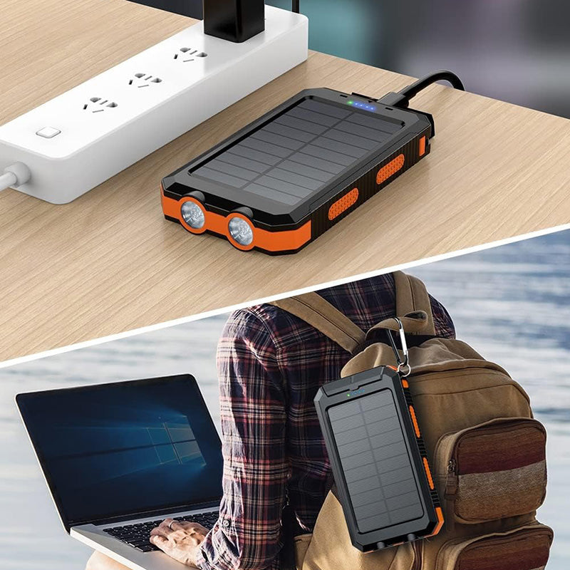 Solar Power Bank Portable Waterproof Charger with Flashlight Torch