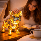 Dog Shaped Stained Glass LED Table Lamp Night Light