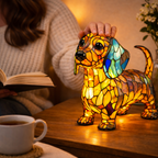 Dog Shaped Stained Glass LED Table Lamp Night Light