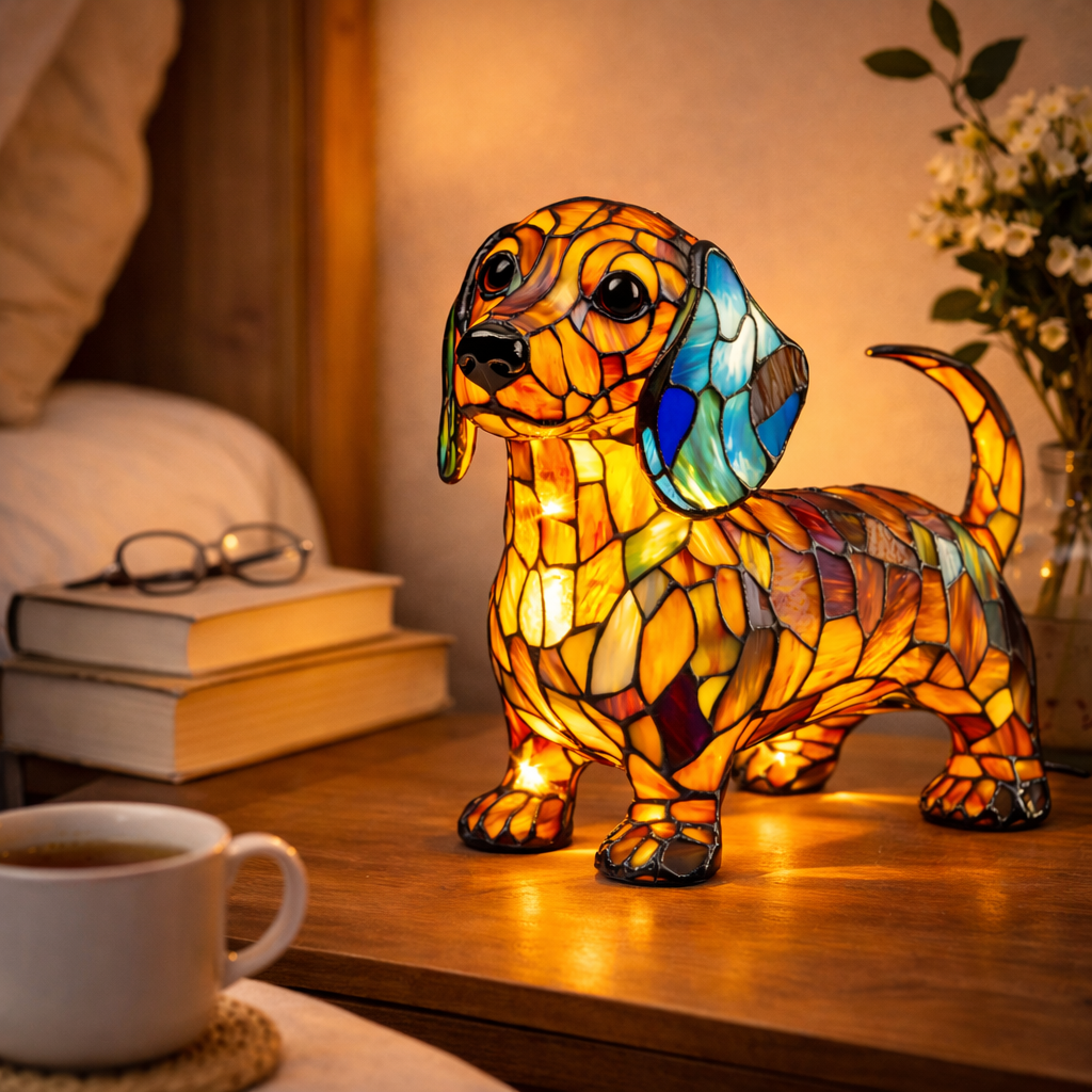Dog Shaped Stained Glass LED Table Lamp Night Light