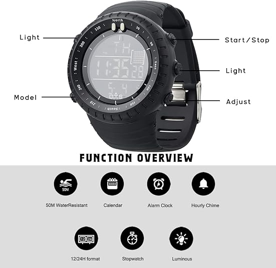 Men's Waterproof Digital Analog Sports Watch Round Case