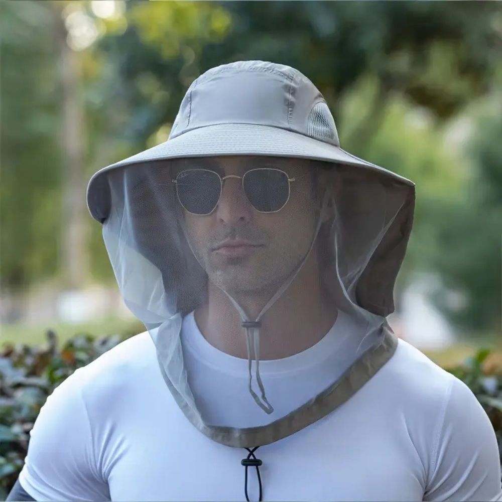Wide Brim Gardening Hat with Mosquito Net UV Protection