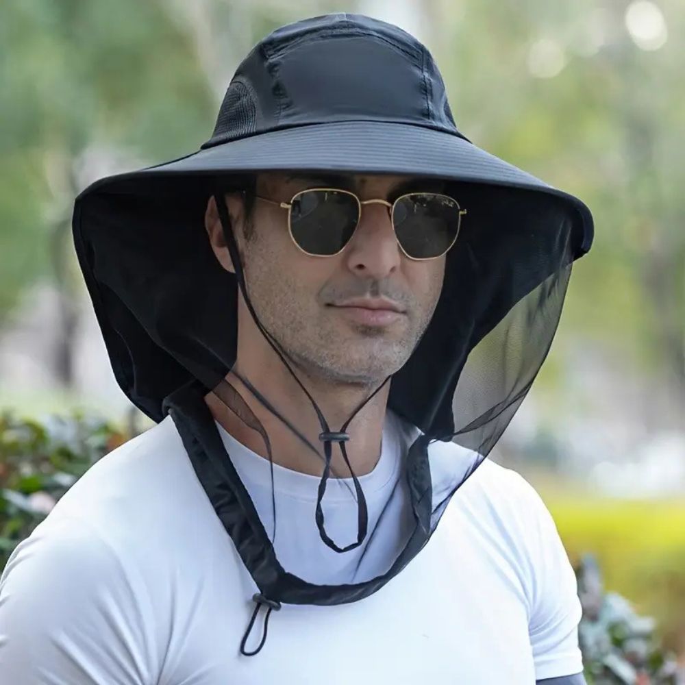 Wide Brim Gardening Hat with Mosquito Net UV Protection